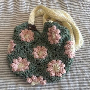 The sweetest Handmade Floral Crochet Bag - Green and Pink